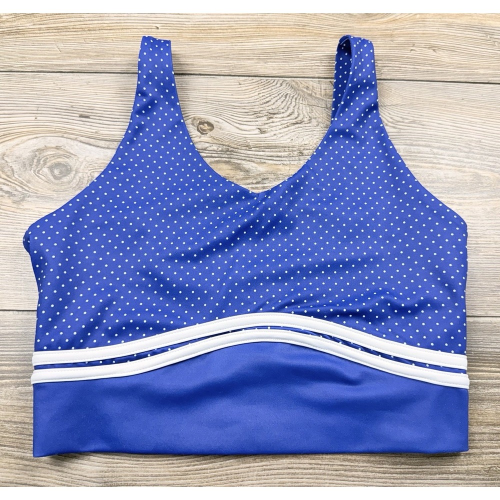 WILO The Label Size M Royal Blue/White Polka Dot Sports Bra NO PADS